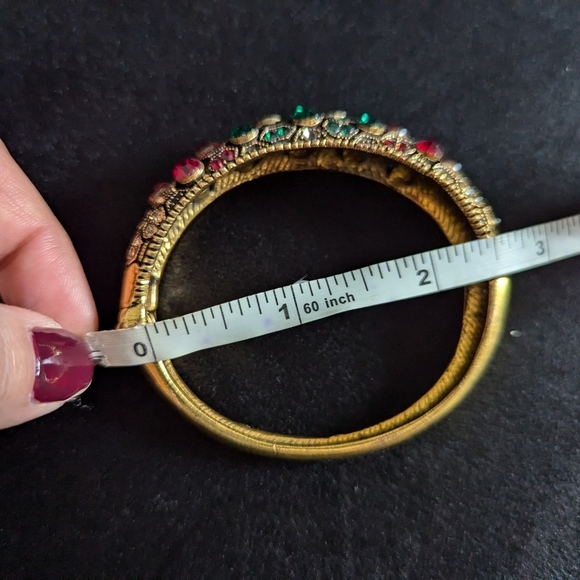 Gemstone Bangle Bracelet Hinge Gold Color Teal Red Ethnic Vintage Y2K 90s - Picture 7 of 7